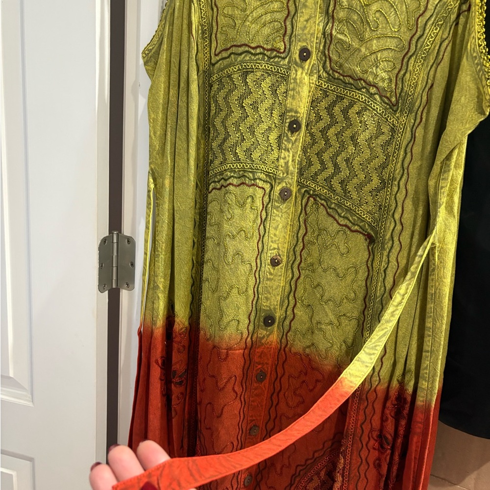 Green and Orange Button-Up Dress